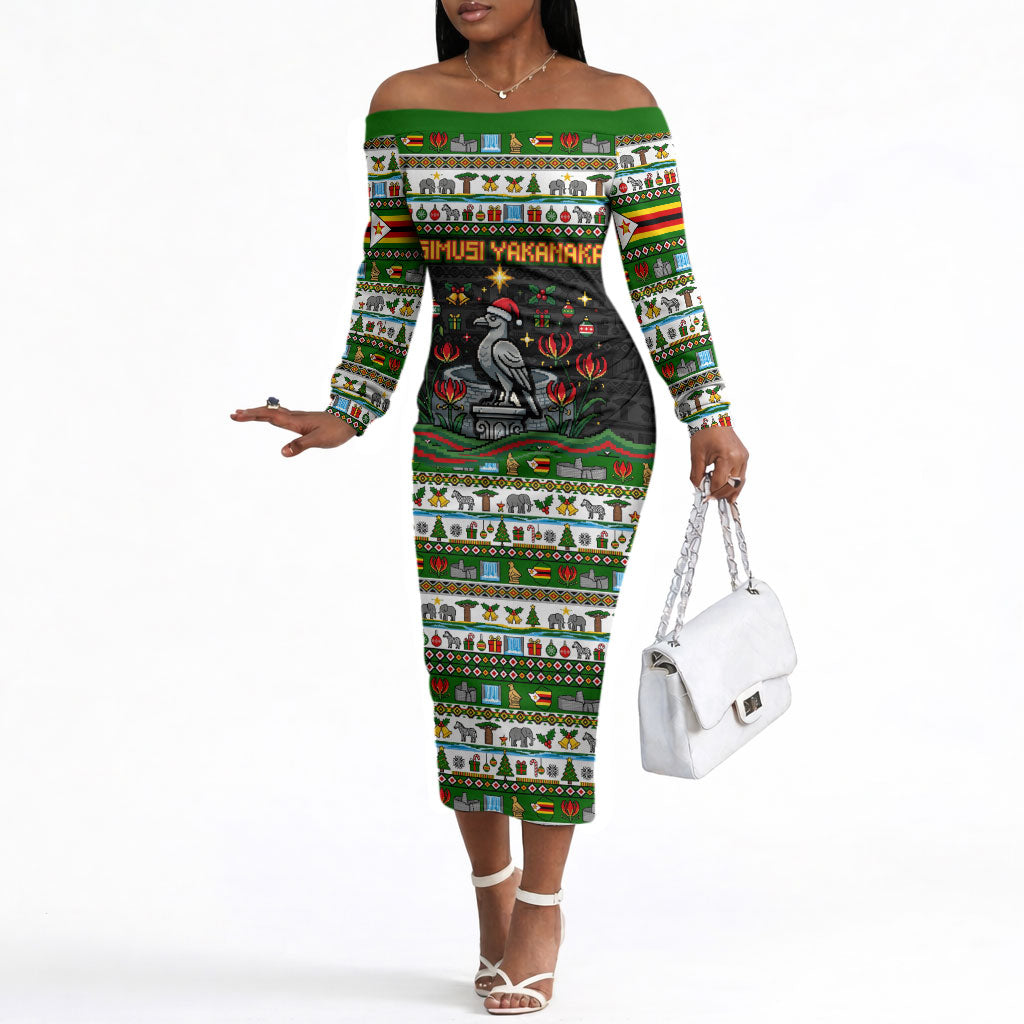 Zimbabwe Christmas Bird Elephant Off The Shoulder Long Sleeve Dress ...