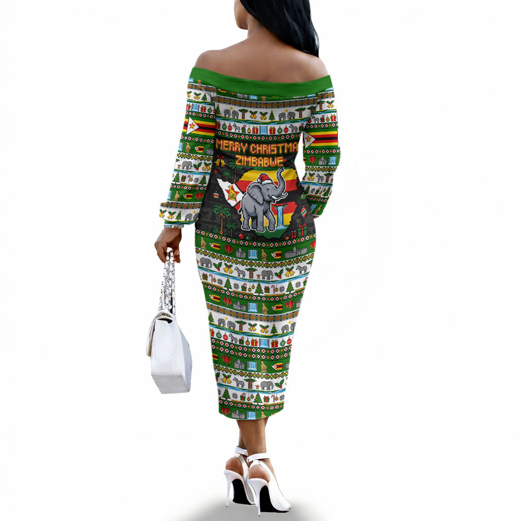 Zimbabwe Christmas Bird Elephant Off The Shoulder Long Sleeve Dress ...