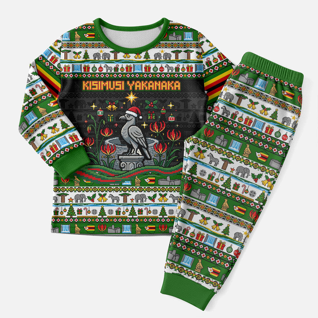 Zimbabwe Christmas Bird Elephant Christmas Pajama Set Kisimusi Yakanaka - Bird Victoria Falls - Ugly Pixel Art