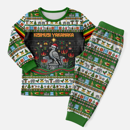 Zimbabwe Christmas Bird Elephant Christmas Pajama Set Kisimusi Yakanaka - Bird Victoria Falls - Ugly Pixel Art