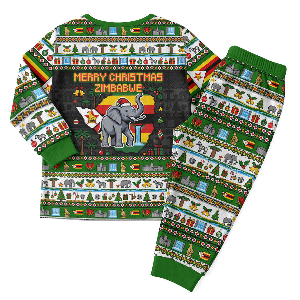 Zimbabwe Christmas Bird Elephant Christmas Pajama Set Kisimusi Yakanaka - Bird Victoria Falls - Ugly Pixel Art