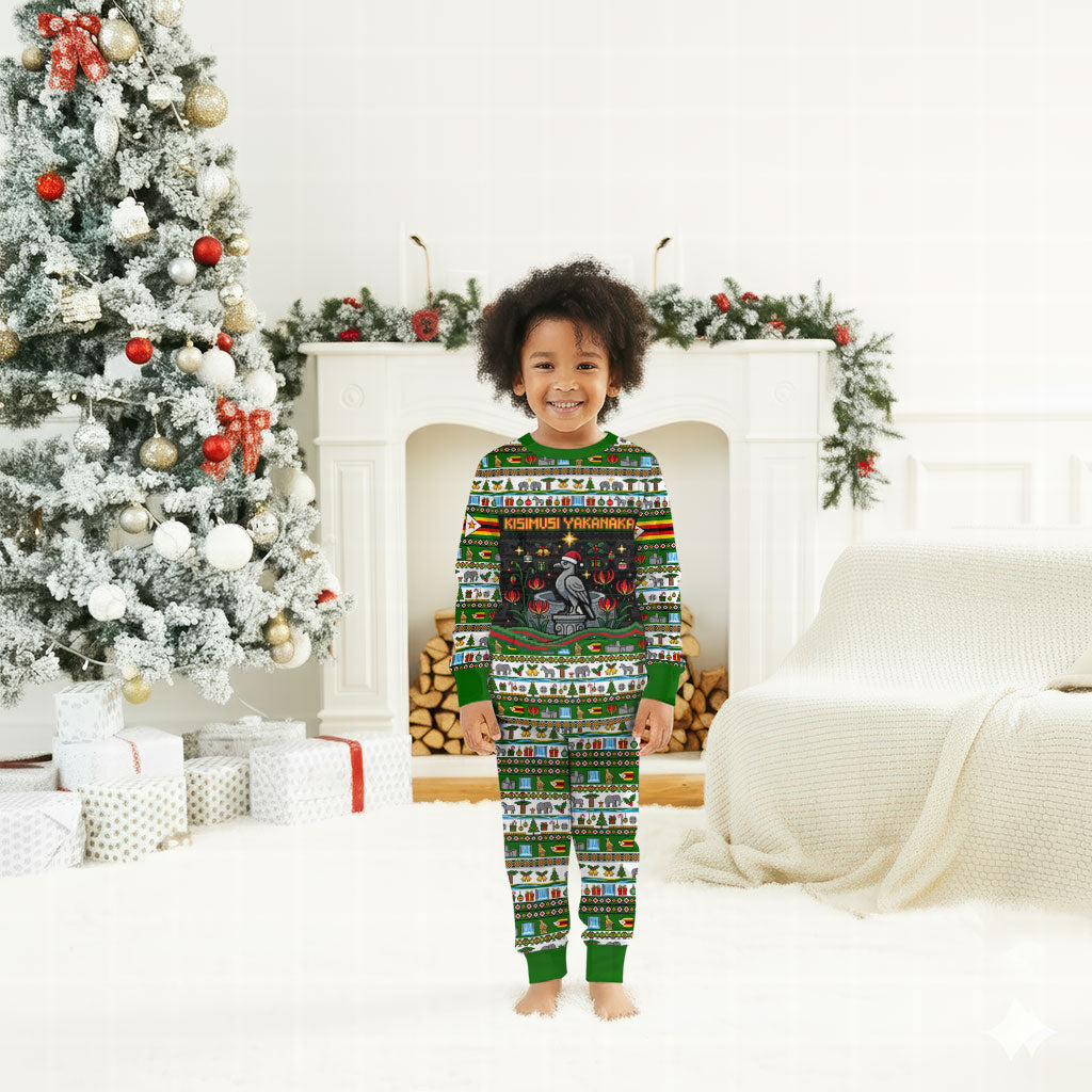 Zimbabwe Christmas Bird Elephant Christmas Pajama Set Kisimusi Yakanaka - Bird Victoria Falls - Ugly Pixel Art