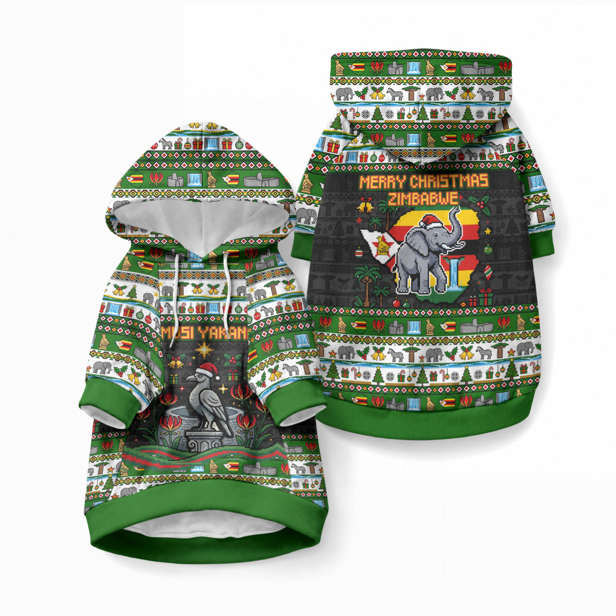 Zimbabwe Christmas Bird Elephant Pet Hoodie Kisimusi Yakanaka - Bird Victoria Falls - Ugly Pixel Art