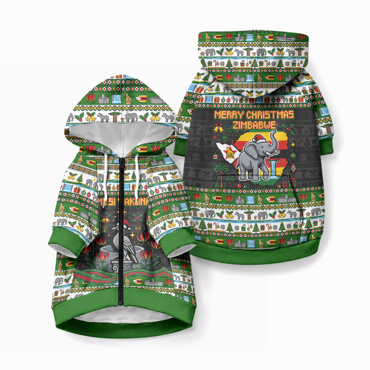 Zimbabwe Christmas Bird Elephant Pet Hoodie Kisimusi Yakanaka - Bird Victoria Falls - Ugly Pixel Art