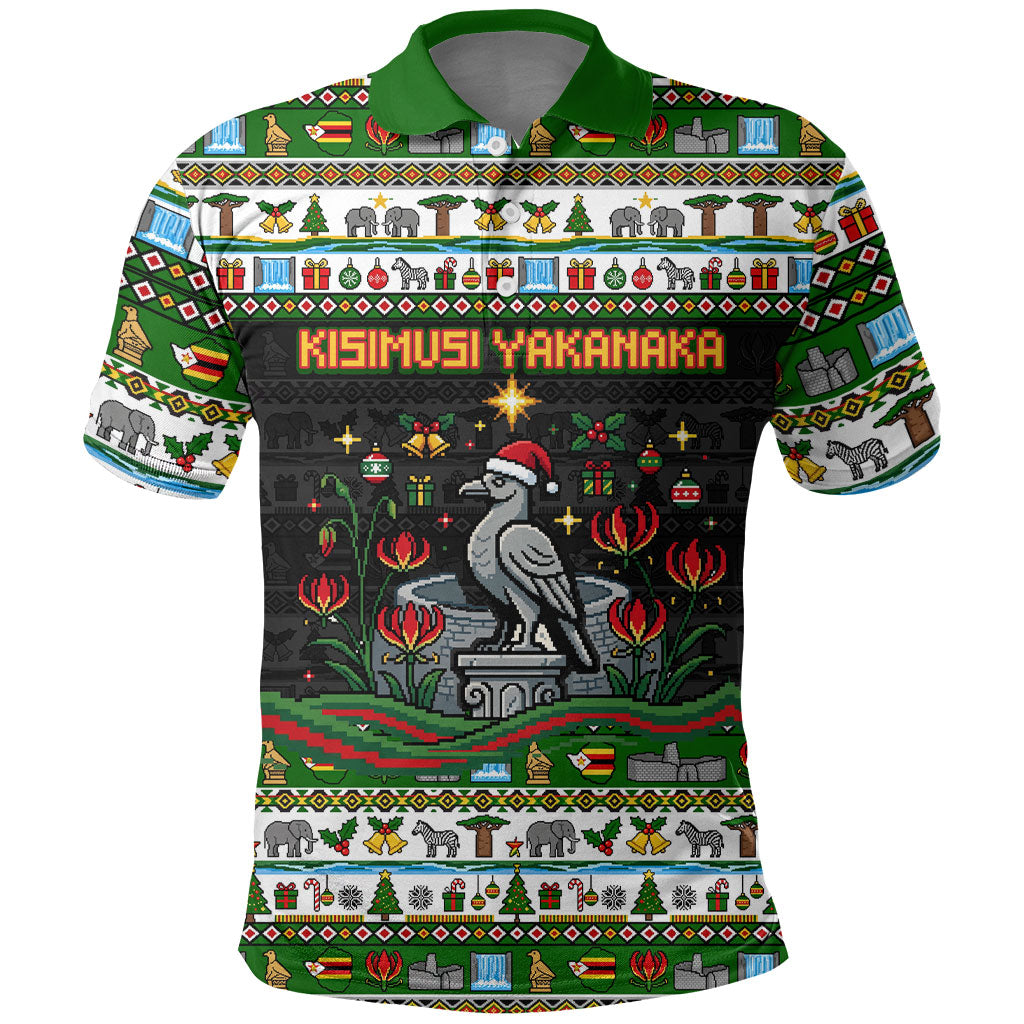 Zimbabwe Christmas Bird Elephant Polo Shirt Kisimusi Yakanaka - Bird Victoria Falls - Ugly Pixel Art