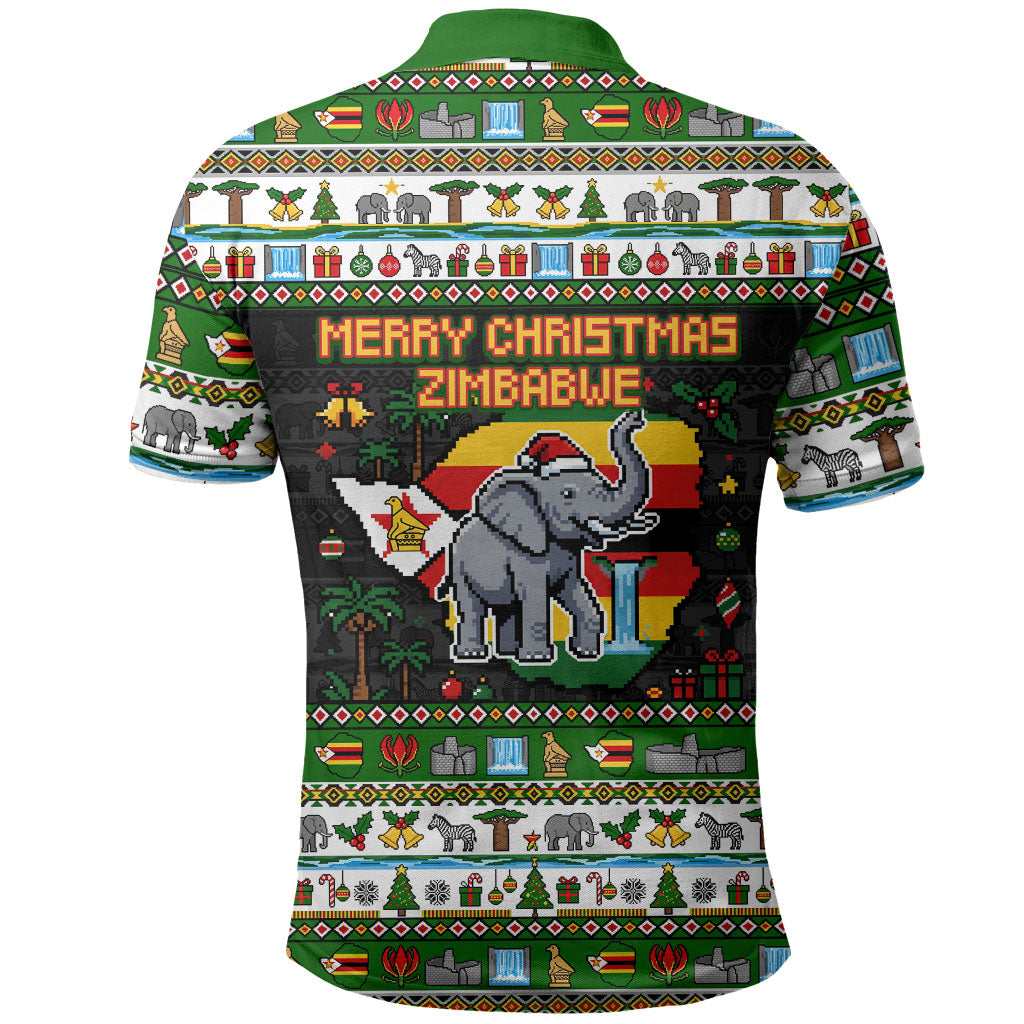 Zimbabwe Christmas Bird Elephant Polo Shirt Kisimusi Yakanaka - Bird Victoria Falls - Ugly Pixel Art