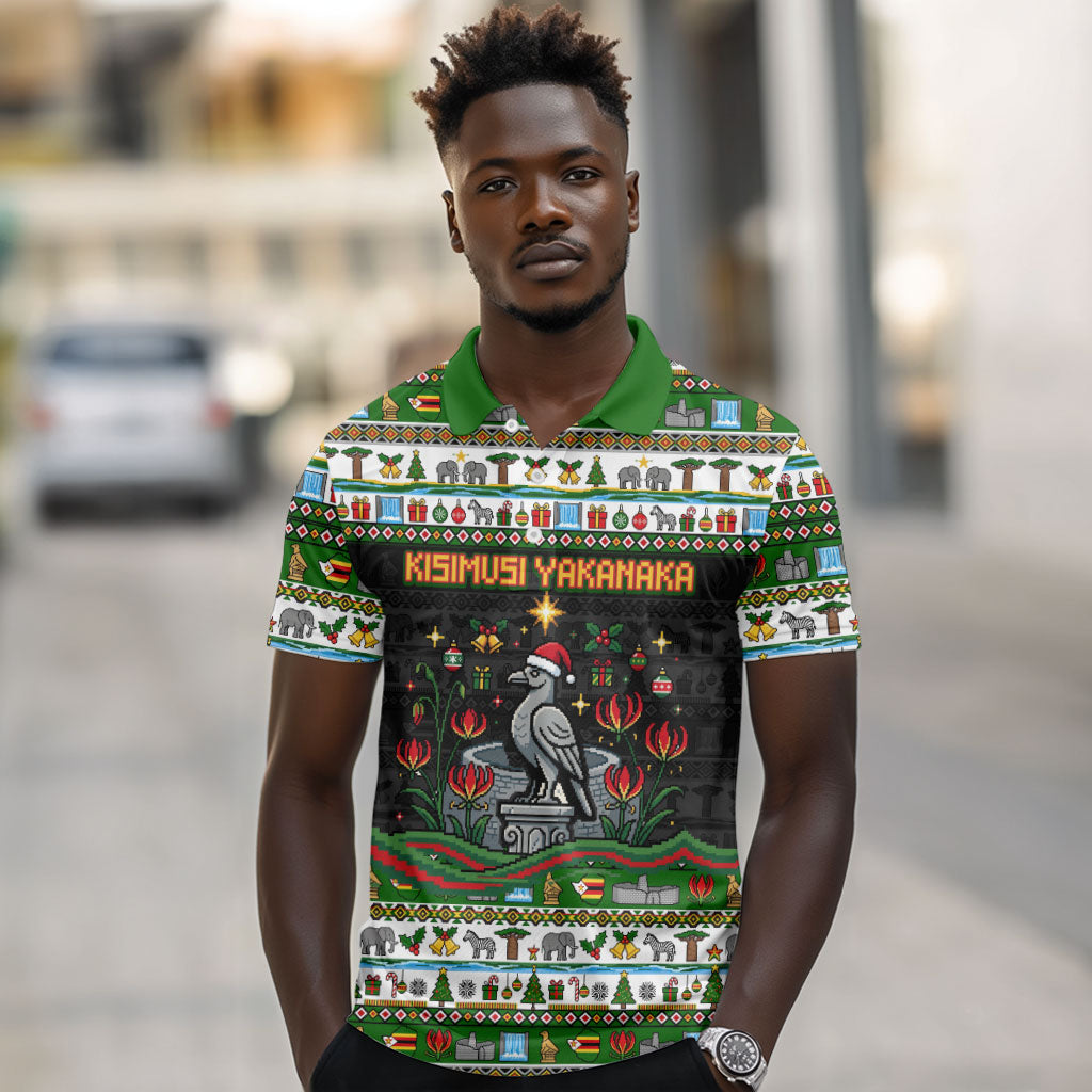 Zimbabwe Christmas Bird Elephant Polo Shirt Kisimusi Yakanaka - Bird Victoria Falls - Ugly Pixel Art