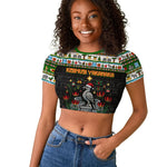Zimbabwe Christmas Bird Elephant Raglan Cropped T shirt Kisimusi Yakanaka - Bird Victoria Falls - Ugly Pixel Art