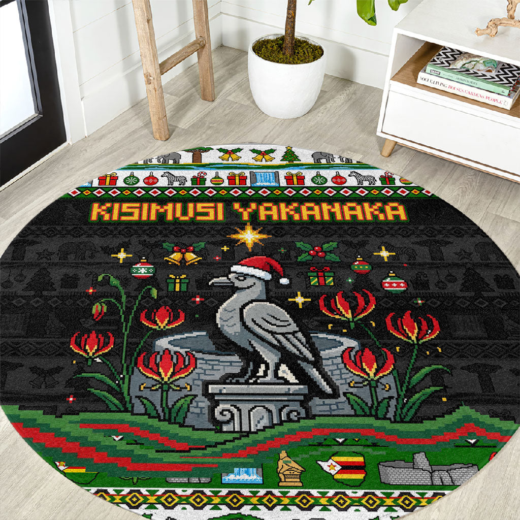 Zimbabwe Christmas Bird Elephant Round Carpet Kisimusi Yakanaka - Bird Victoria Falls - Ugly Pixel Art
