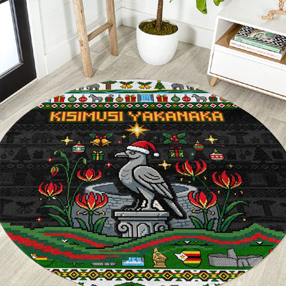 Zimbabwe Christmas Bird Elephant Round Carpet Kisimusi Yakanaka - Bird Victoria Falls - Ugly Pixel Art