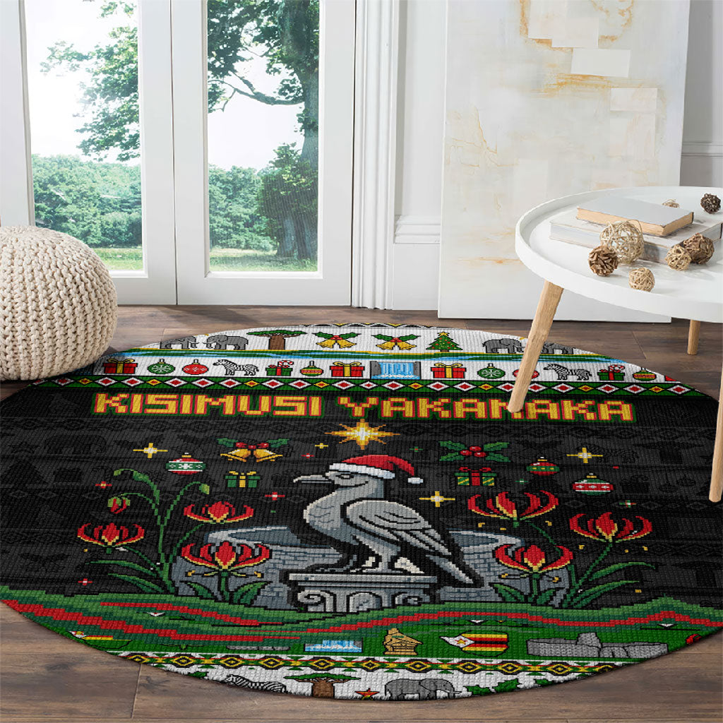 Zimbabwe Christmas Bird Elephant Round Carpet Kisimusi Yakanaka - Bird Victoria Falls - Ugly Pixel Art