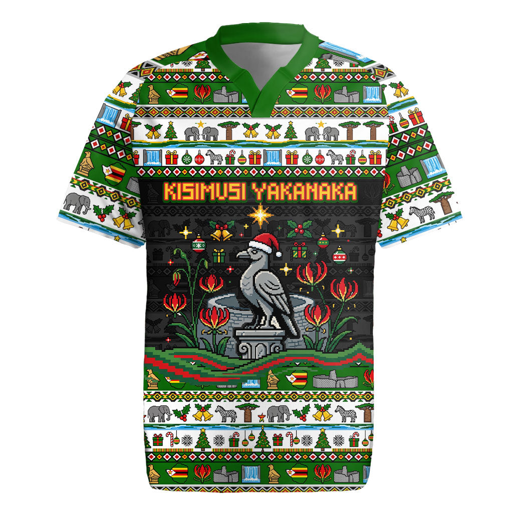 Zimbabwe Christmas Bird Elephant Rugby Jersey Kisimusi Yakanaka - Bird Victoria Falls - Ugly Pixel Art