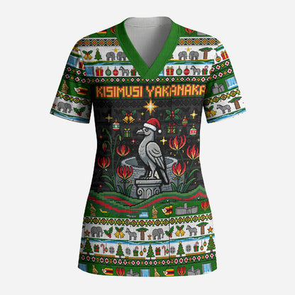 Zimbabwe Christmas Bird Elephant Scrub Top Kisimusi Yakanaka - Bird Victoria Falls - Ugly Pixel Art