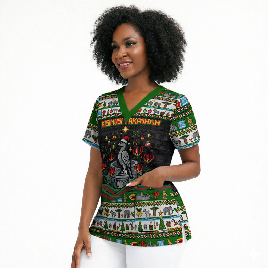 Zimbabwe Christmas Bird Elephant Scrub Top Kisimusi Yakanaka - Bird Victoria Falls - Ugly Pixel Art