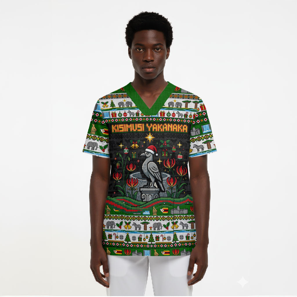 Zimbabwe Christmas Bird Elephant Scrub Top Kisimusi Yakanaka - Bird Victoria Falls - Ugly Pixel Art