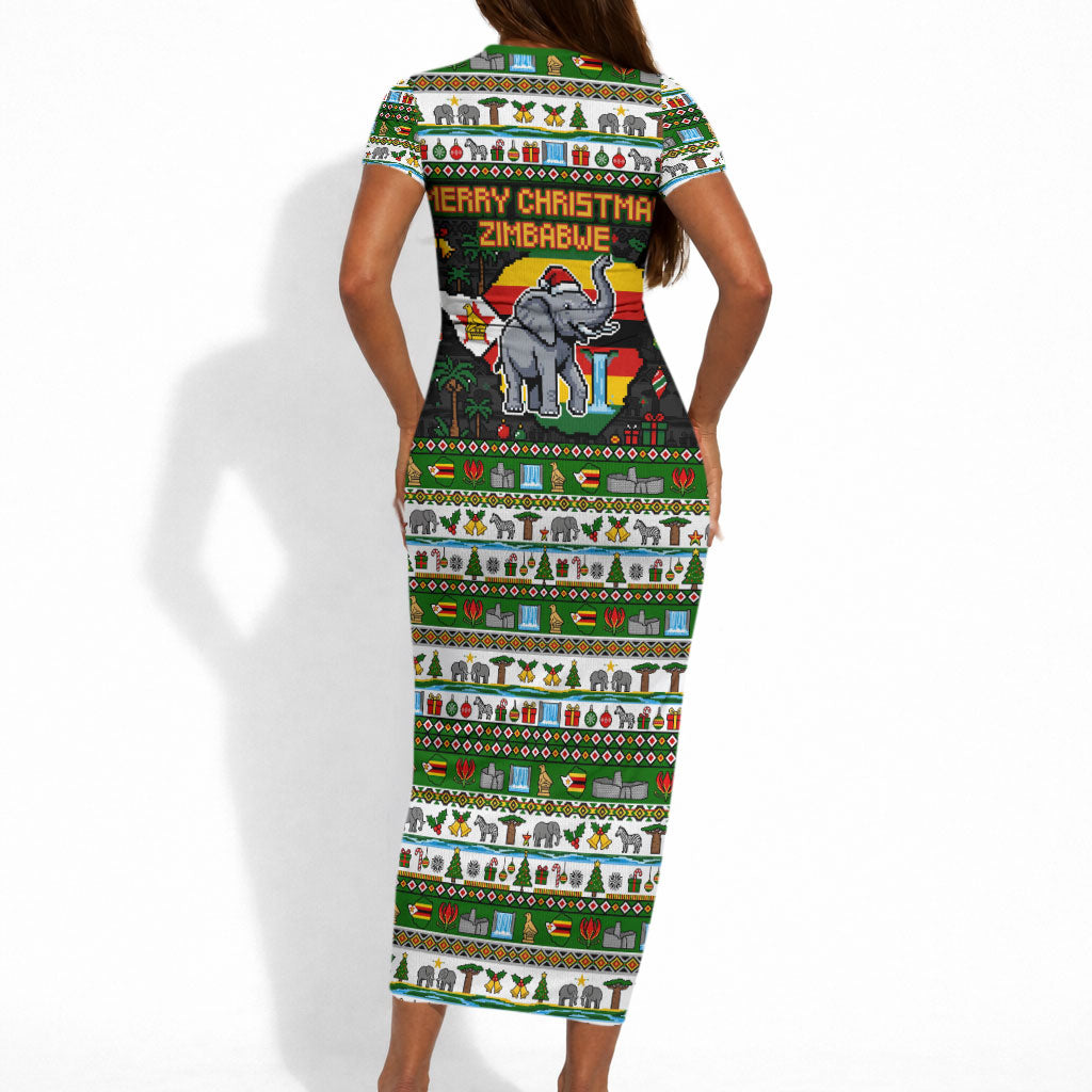 Zimbabwe Christmas Bird Elephant Short Sleeve Bodycon Dress Kisimusi ...