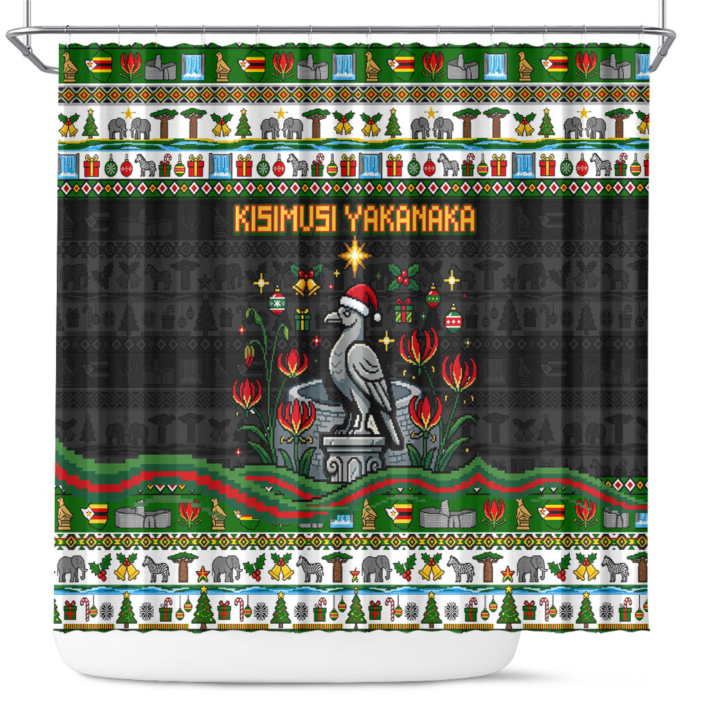 Zimbabwe Christmas Bird Elephant Shower Curtain Kisimusi Yakanaka - Bird Victoria Falls - Ugly Pixel Art