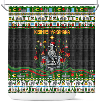 Zimbabwe Christmas Bird Elephant Shower Curtain Kisimusi Yakanaka - Bird Victoria Falls - Ugly Pixel Art
