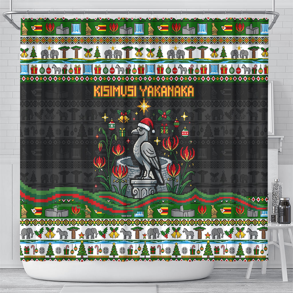 Zimbabwe Christmas Bird Elephant Shower Curtain Kisimusi Yakanaka - Bird Victoria Falls - Ugly Pixel Art