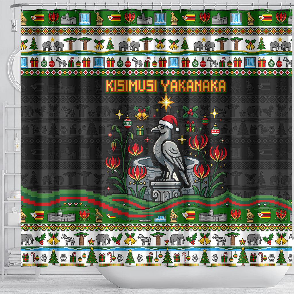 Zimbabwe Christmas Bird Elephant Shower Curtain Kisimusi Yakanaka - Bird Victoria Falls - Ugly Pixel Art