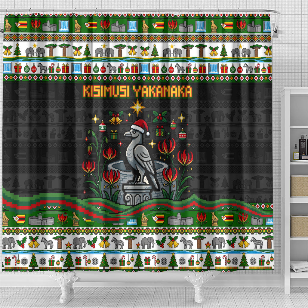 Zimbabwe Christmas Bird Elephant Shower Curtain Kisimusi Yakanaka - Bird Victoria Falls - Ugly Pixel Art