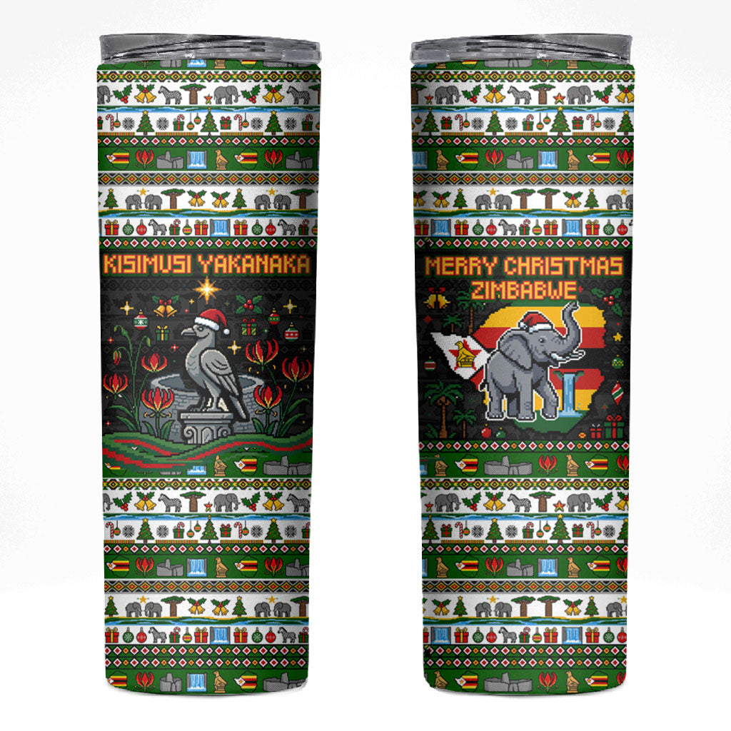 Zimbabwe Christmas Bird Elephant Skinny Tumbler Kisimusi Yakanaka - Bird Victoria Falls - Ugly Pixel Art