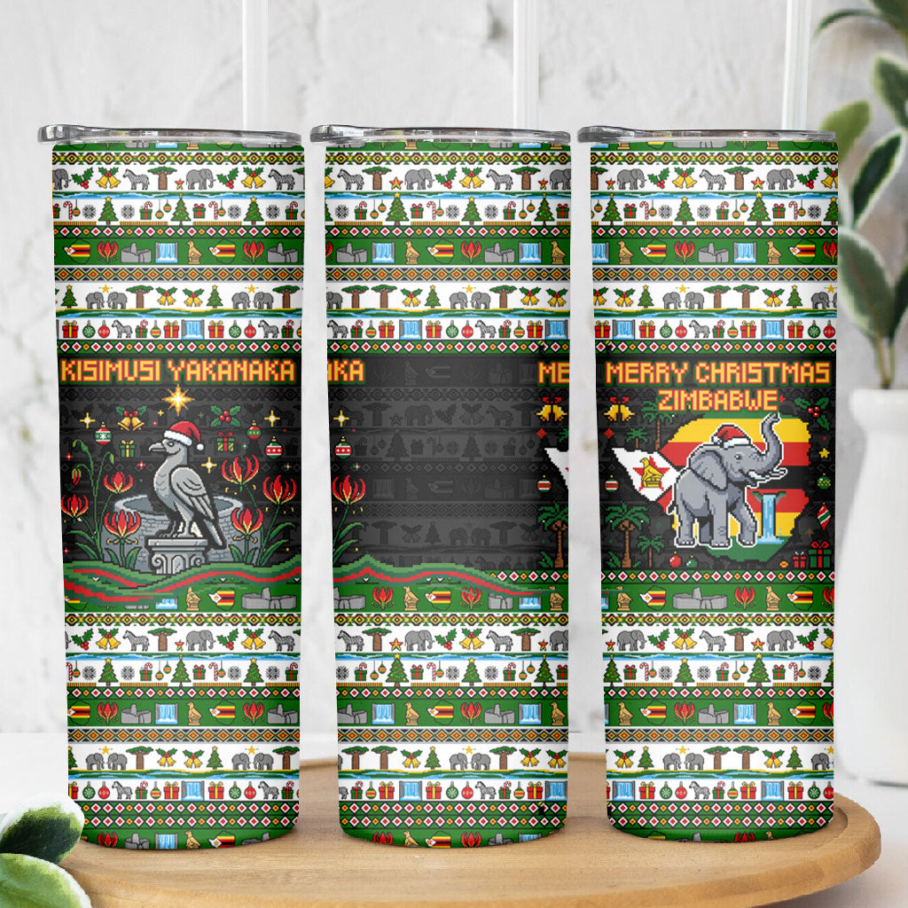 Zimbabwe Christmas Bird Elephant Skinny Tumbler Kisimusi Yakanaka - Bird Victoria Falls - Ugly Pixel Art