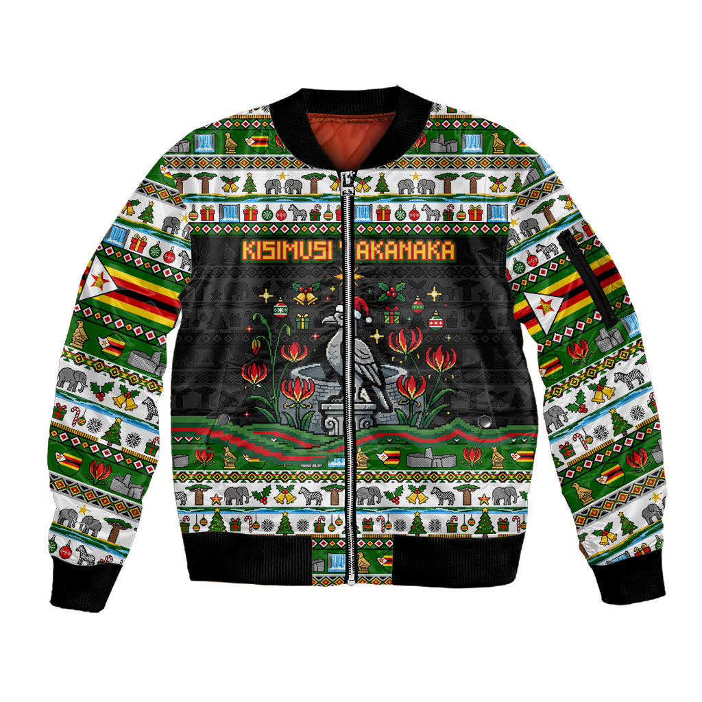 Zimbabwe Christmas Bird Elephant Sleeve Zip Bomber Jacket Kisimusi Yakanaka - Bird Victoria Falls - Ugly Pixel Art