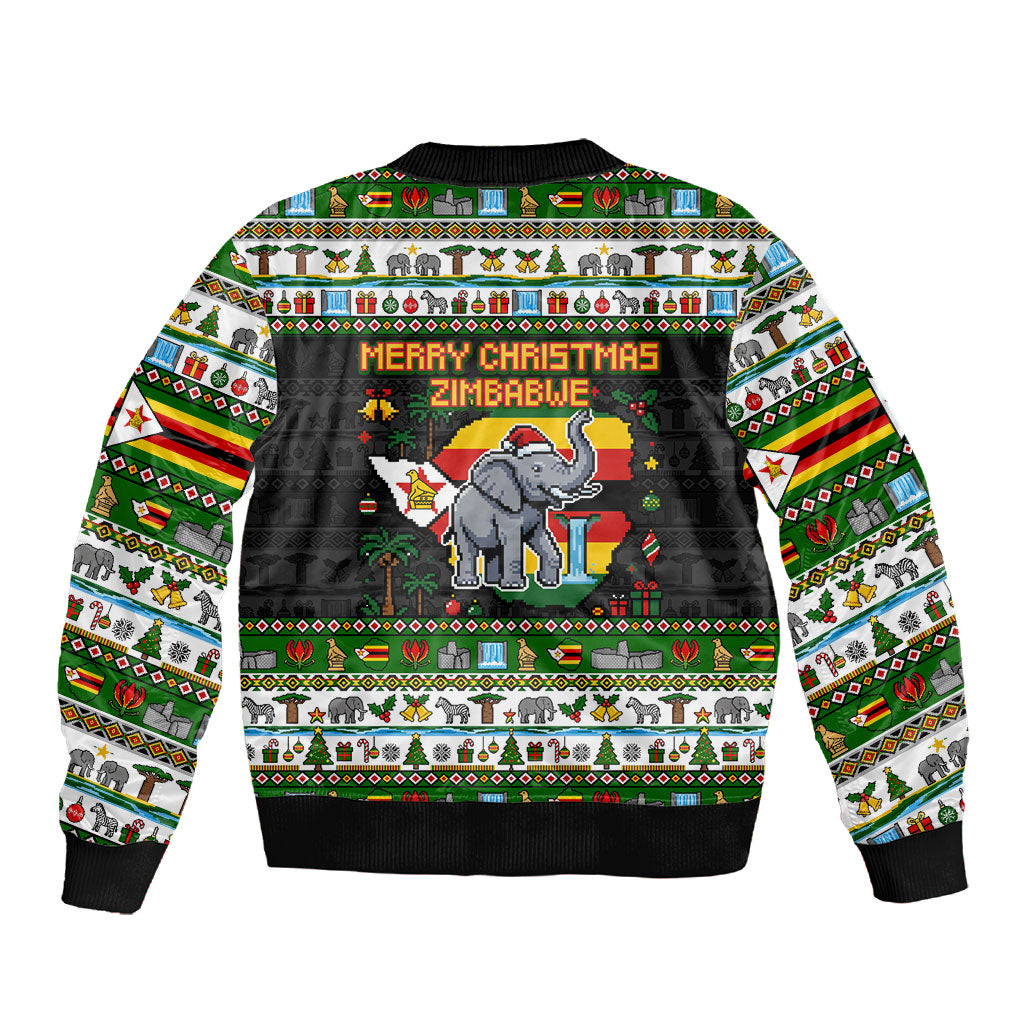 Zimbabwe Christmas Bird Elephant Sleeve Zip Bomber Jacket Kisimusi Yakanaka - Bird Victoria Falls - Ugly Pixel Art