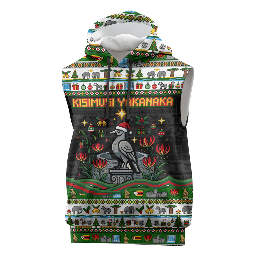 Zimbabwe Christmas Bird Elephant Sleeveless Hoodie Kisimusi Yakanaka - Bird Victoria Falls - Ugly Pixel Art
