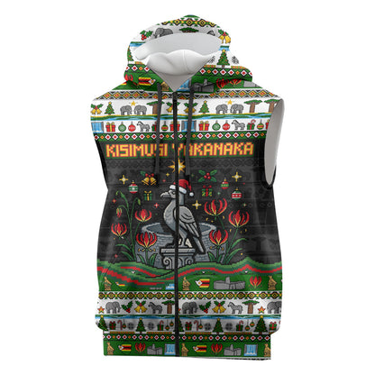 Zimbabwe Christmas Bird Elephant Sleeveless Zip Hoodie Kisimusi Yakanaka - Bird Victoria Falls - Ugly Pixel Art