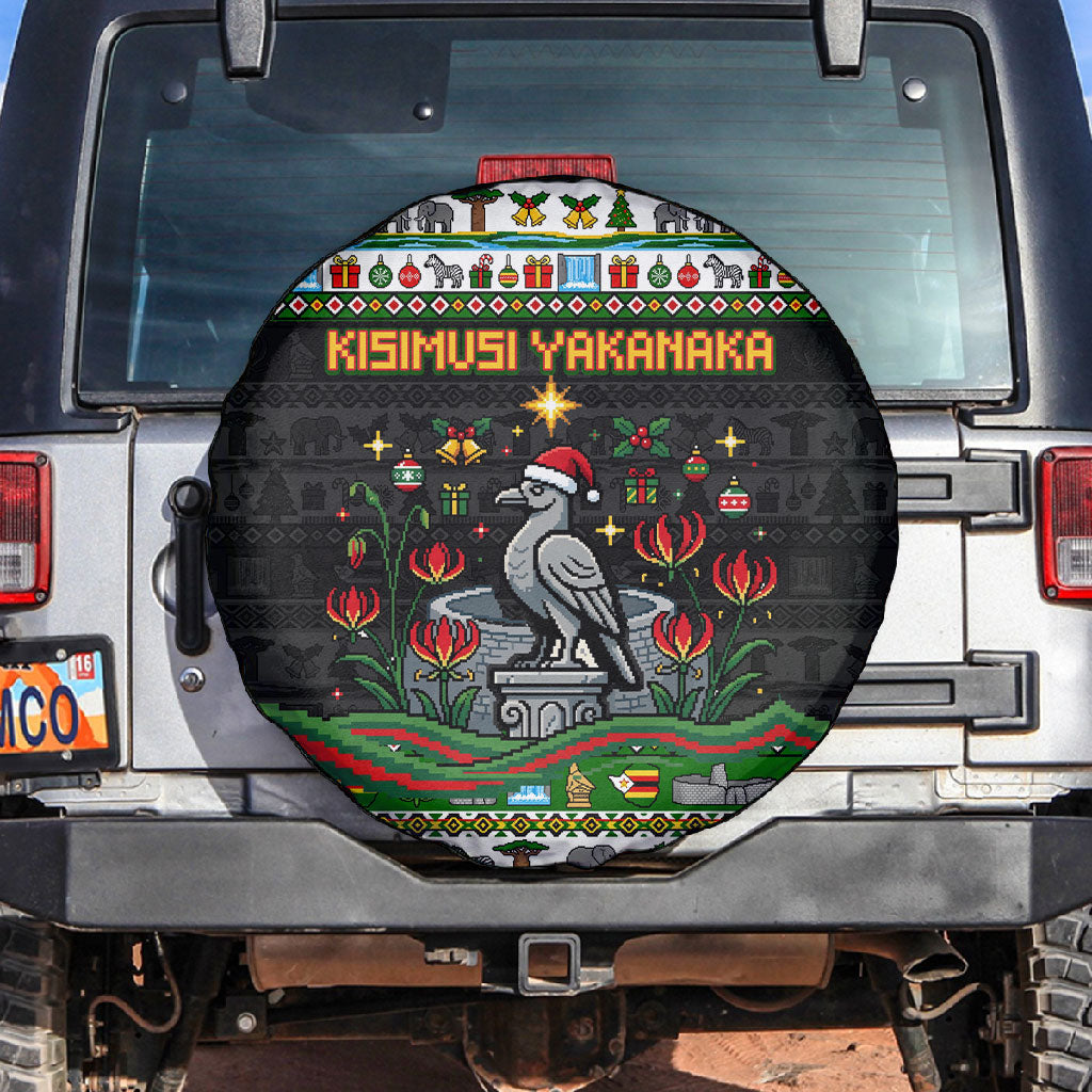Zimbabwe Christmas Bird Elephant Spare Tire Cover Kisimusi Yakanaka - Bird Victoria Falls - Ugly Pixel Art