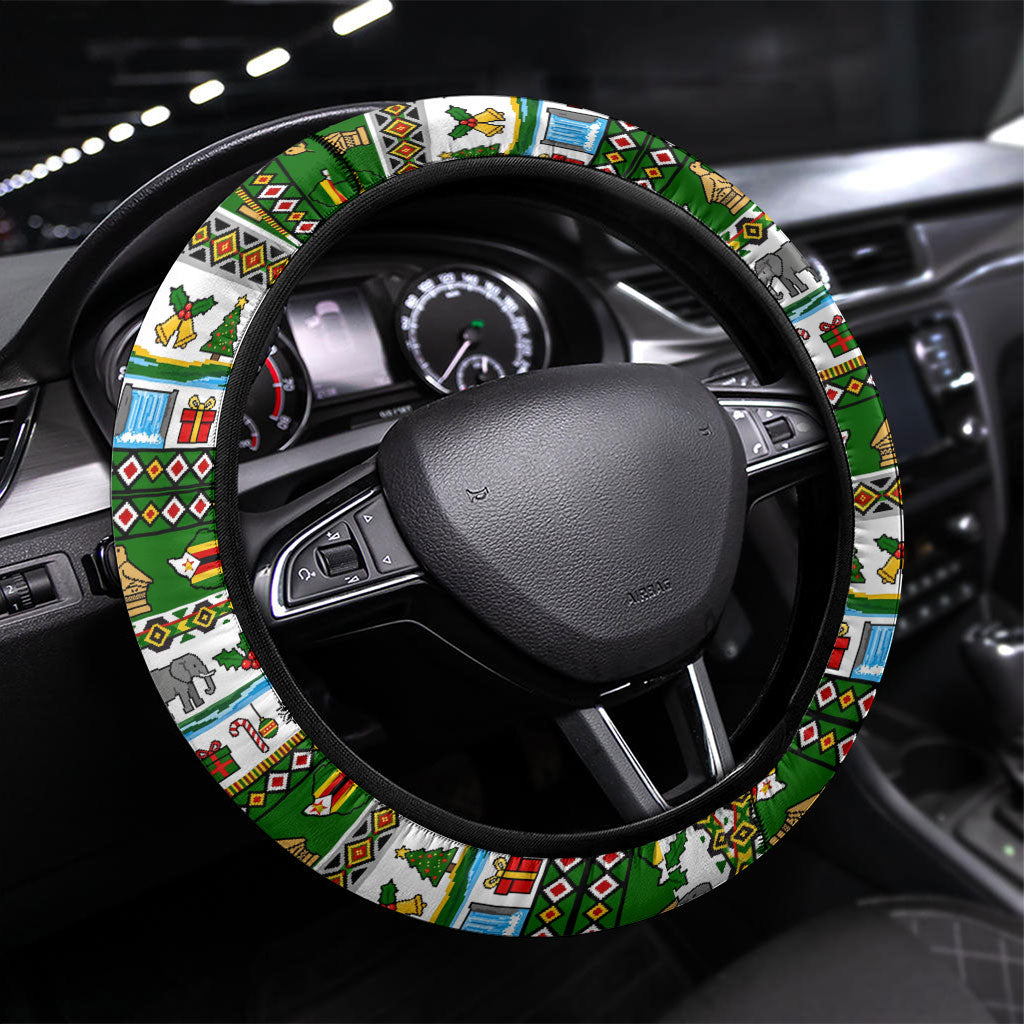 Zimbabwe Christmas Bird Elephant Steering Wheel Cover Kisimusi Yakanaka - Bird Victoria Falls - Ugly Pixel Art