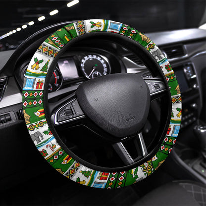 Zimbabwe Christmas Bird Elephant Steering Wheel Cover Kisimusi Yakanaka - Bird Victoria Falls - Ugly Pixel Art