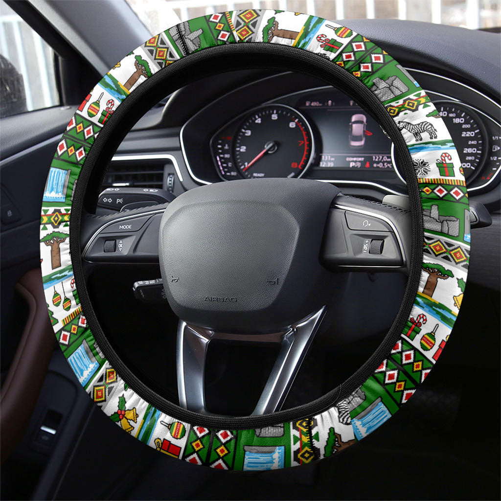 Zimbabwe Christmas Bird Elephant Steering Wheel Cover Kisimusi Yakanaka - Bird Victoria Falls - Ugly Pixel Art