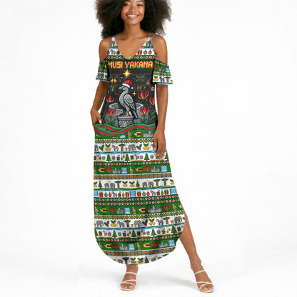 Zimbabwe Christmas Bird Elephant Summer Maxi Dress Kisimusi Yakanaka - Bird Victoria Falls - Ugly Pixel Art