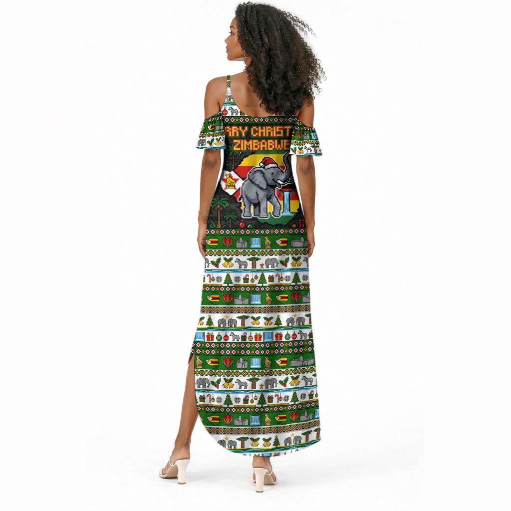 Zimbabwe Christmas Bird Elephant Summer Maxi Dress Kisimusi Yakanaka - Bird Victoria Falls - Ugly Pixel Art