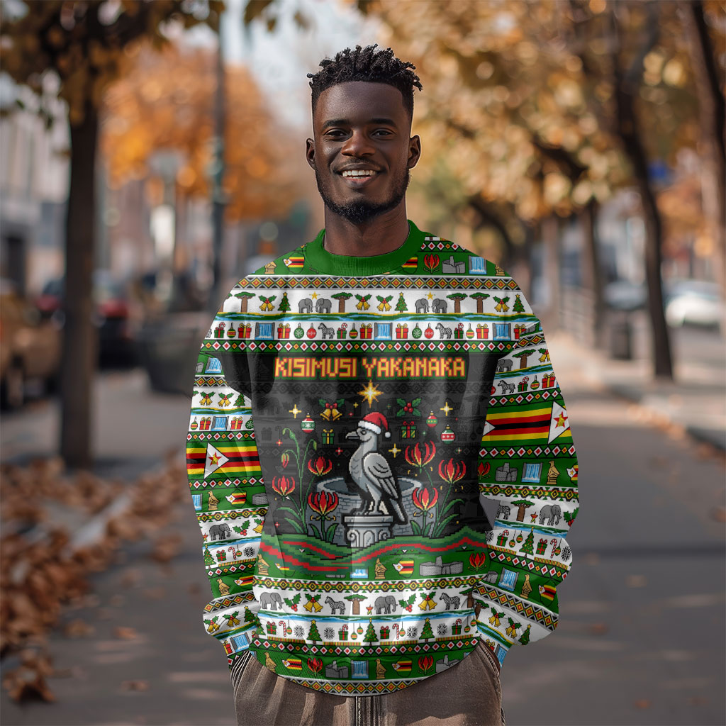 Zimbabwe Christmas Bird Elephant Sweatshirt Kisimusi Yakanaka - Bird Victoria Falls - Ugly Pixel Art