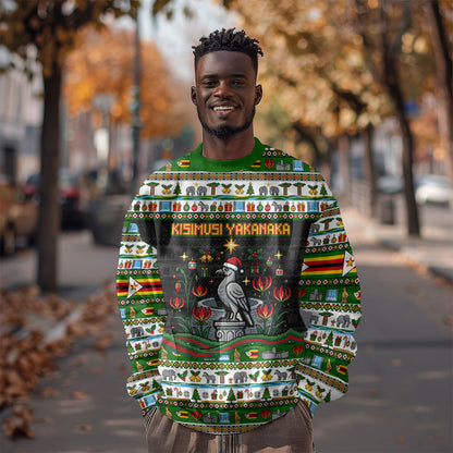 Zimbabwe Christmas Bird Elephant Sweatshirt Kisimusi Yakanaka - Bird Victoria Falls - Ugly Pixel Art