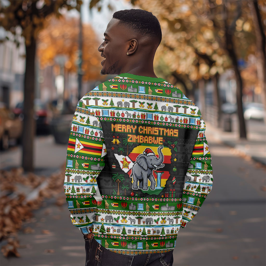 Zimbabwe Christmas Bird Elephant Sweatshirt Kisimusi Yakanaka - Bird Victoria Falls - Ugly Pixel Art