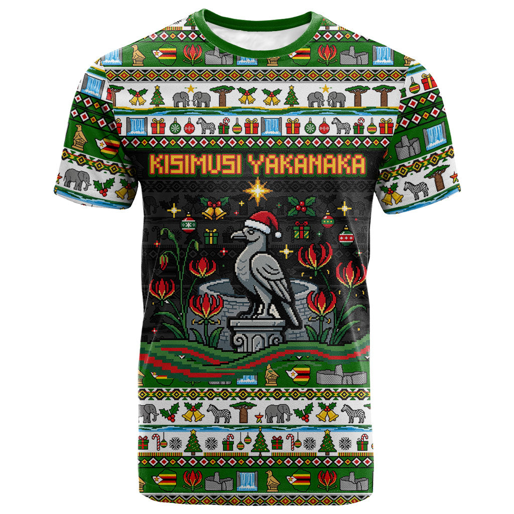 Zimbabwe Christmas Bird Elephant T shirt Kisimusi Yakanaka - Bird Victoria Falls - Ugly Pixel Art