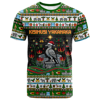 Zimbabwe Christmas Bird Elephant T shirt Kisimusi Yakanaka - Bird Victoria Falls - Ugly Pixel Art