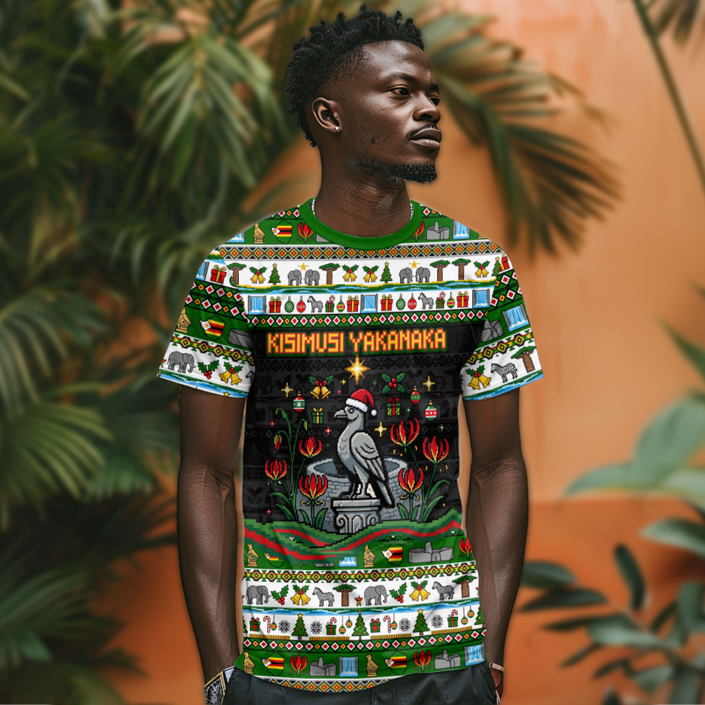 Zimbabwe Christmas Bird Elephant T shirt Kisimusi Yakanaka - Bird Victoria Falls - Ugly Pixel Art