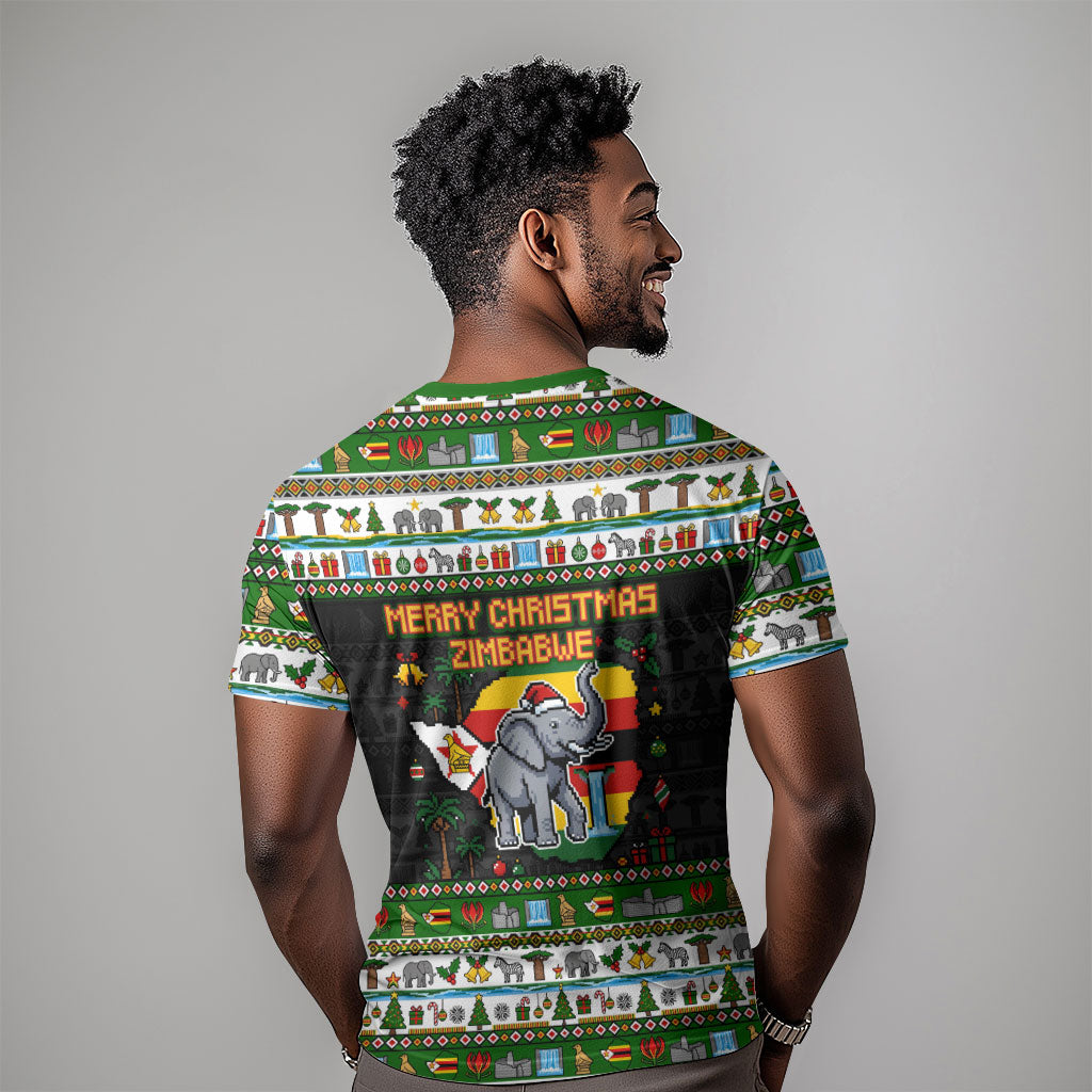 Zimbabwe Christmas Bird Elephant T shirt Kisimusi Yakanaka - Bird Victoria Falls - Ugly Pixel Art