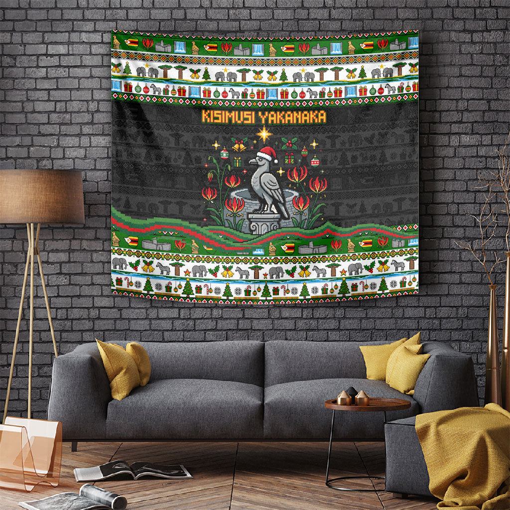 Zimbabwe Christmas Bird Elephant Tapestry Kisimusi Yakanaka - Bird Victoria Falls - Ugly Pixel Art