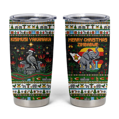 Zimbabwe Christmas Bird Elephant Tumbler Cup Kisimusi Yakanaka - Bird Victoria Falls - Ugly Pixel Art