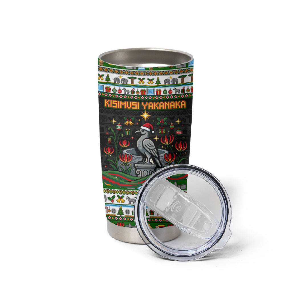 Zimbabwe Christmas Bird Elephant Tumbler Cup Kisimusi Yakanaka - Bird Victoria Falls - Ugly Pixel Art