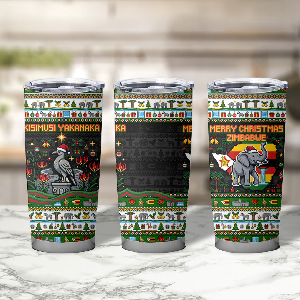 Zimbabwe Christmas Bird Elephant Tumbler Cup Kisimusi Yakanaka - Bird Victoria Falls - Ugly Pixel Art