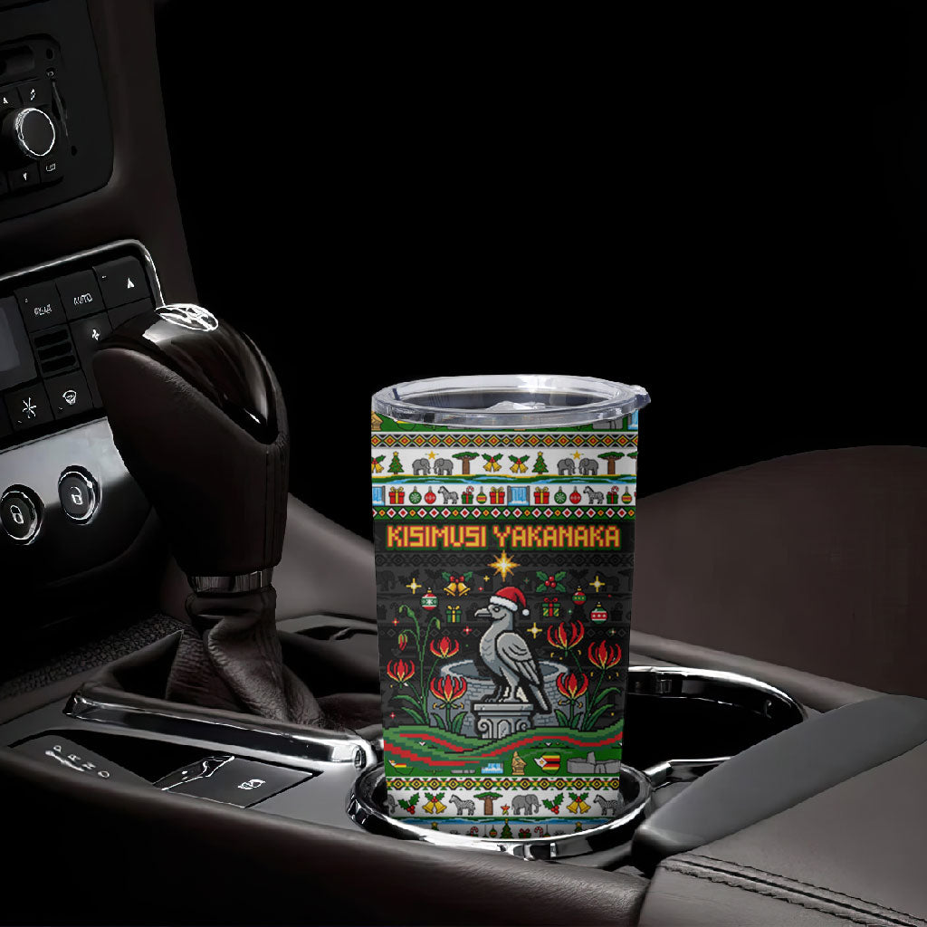 Zimbabwe Christmas Bird Elephant Tumbler Cup Kisimusi Yakanaka - Bird Victoria Falls - Ugly Pixel Art