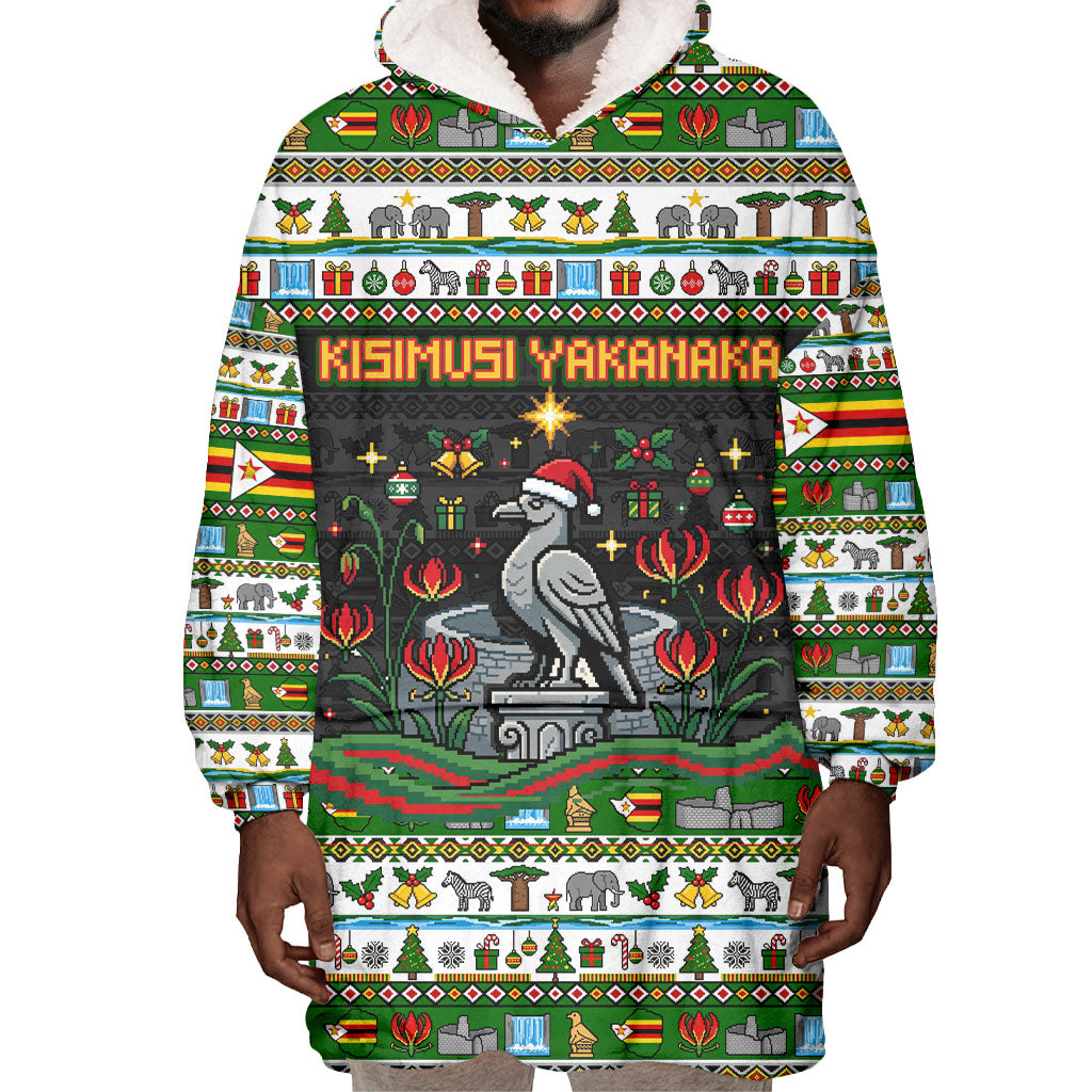 Zimbabwe Christmas Bird Elephant Wearable Blanket Hoodie Kisimusi Yakanaka - Bird Victoria Falls - Ugly Pixel Art